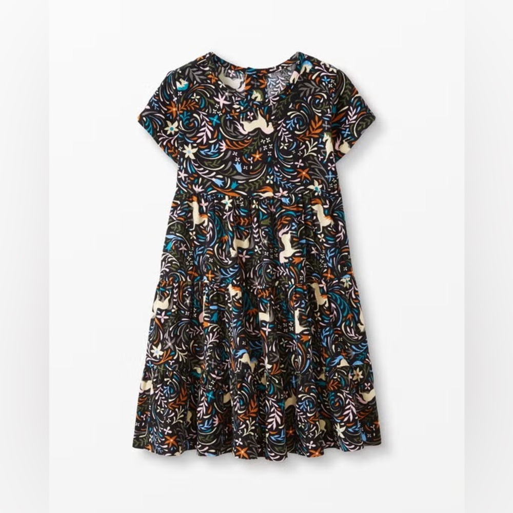 Hanna Andersson Girls Twirl Power Chambray Dress Black Unicorn - Size 12